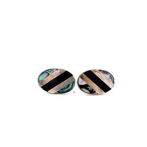 VTG Estate Alpaca Mexico Enamel & Abalone Men’s Oval Shaped Cufflinks! 191